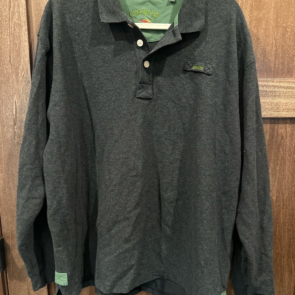 Orvis Gray Polo Shirt Classic Knit